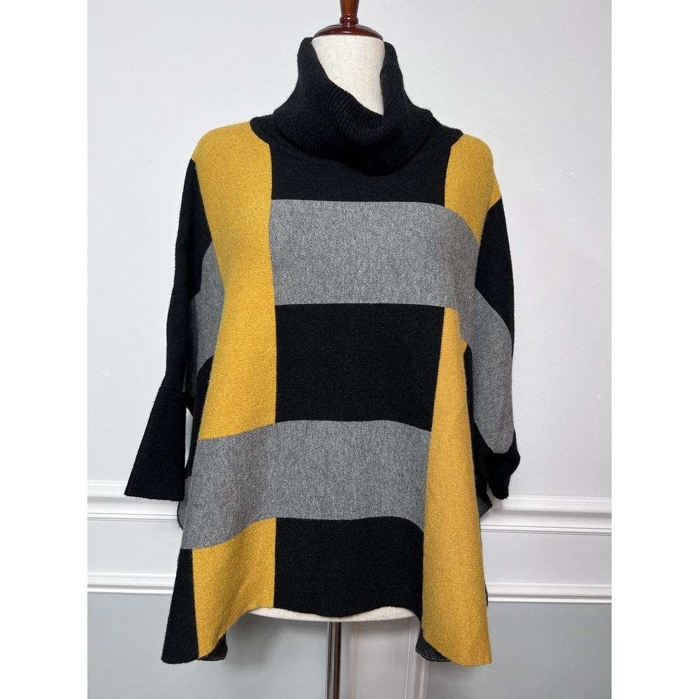 Emilio Pepe Italy (S/O) Colorblock Knit Poncho Cape Turtleneck-Layer-Lagenlook